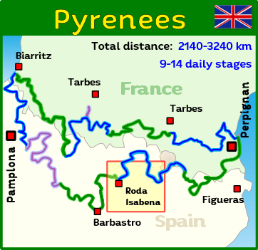 Tour map of a motorcycle tour through the Pyrenees with a street motorcycle Tour map of a motorcycle tour through the Pyrenees with a street motorcycle