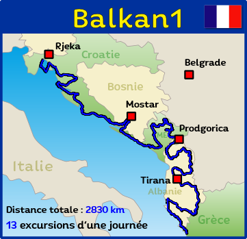 Circuit moto à travers les Balkans&nbsp;: Croatie, Bosnie, Monténégro, Albanie, Grèce